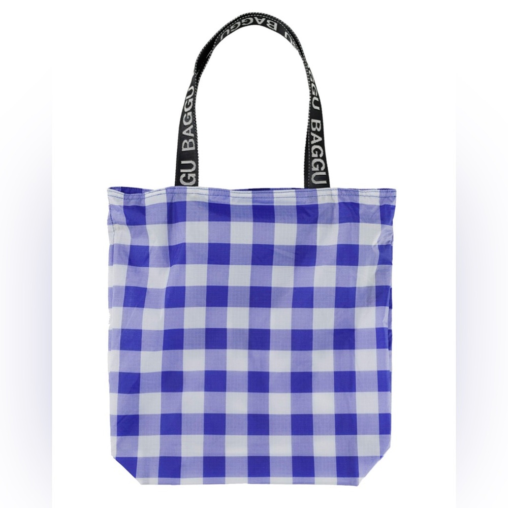 BAGGU Blue Gingham Ripstop Tote Bag